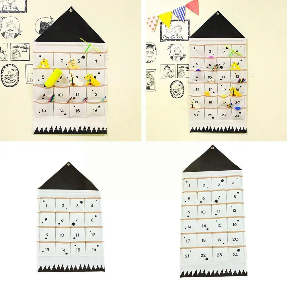 

24 Pockets Fabric Christmas Calendar To Hanging Xmas Storage Drawstring Pendant Navidad Bags Party Ornaments Banner Advent Y6S5