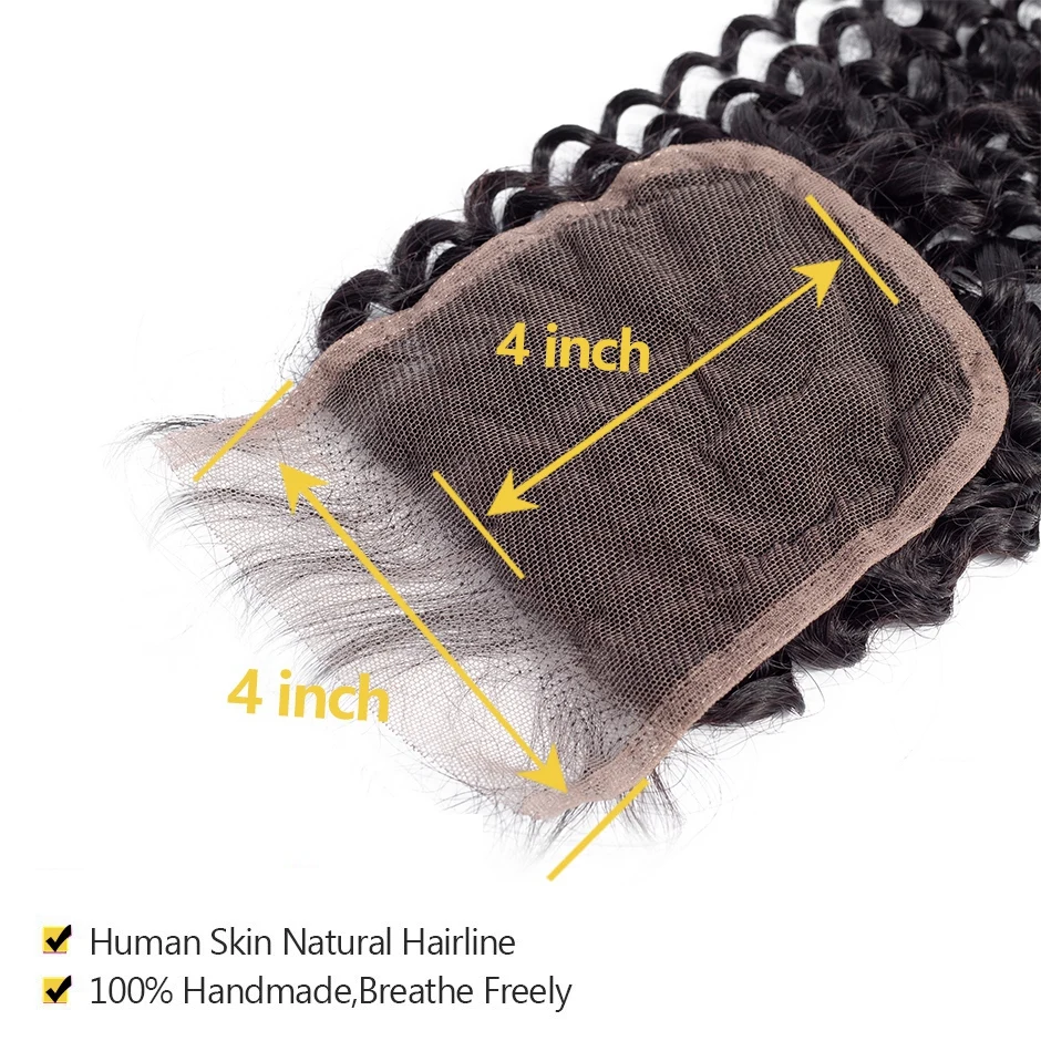 GLOSSY Afro Kinky Curly 4x4 Lace Closure Human Hair Transparent Swiss Frontal Mongolian Remy Pre Plucked | Шиньоны и парики
