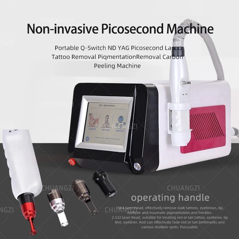 

Newest High Quality Nd Yag Laser755 1320 1064 532nm Picosecond Laser Tattoo Removal Machine Face Skin Care Tools
