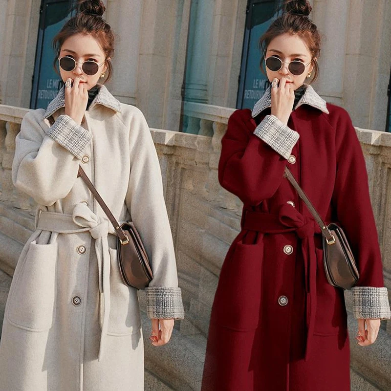

Women's Winter Coat 2020 New Korean Style Autumn Lapel Long Woolen Coat Thickened Warmth Fashion Multiple Colors Female Coat