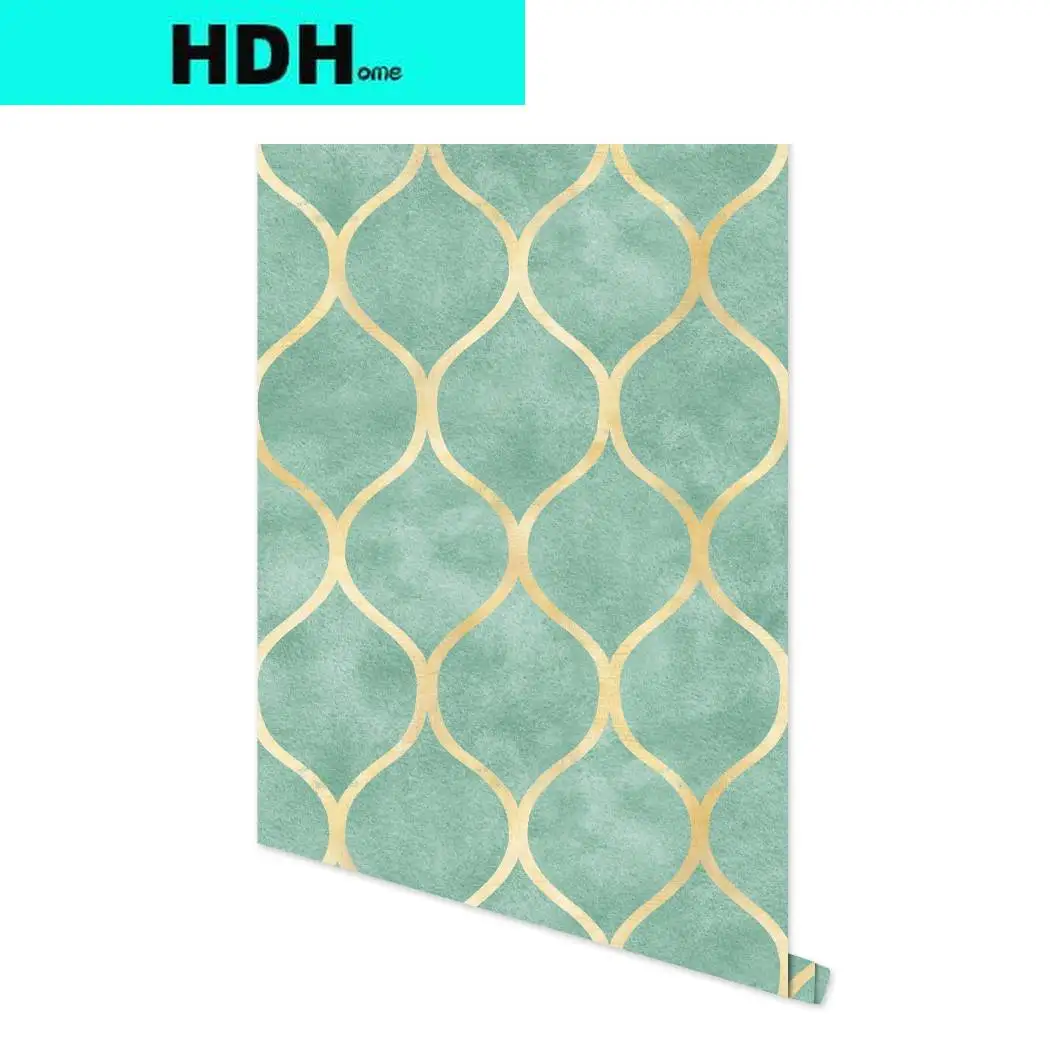 

Green Geometric Wallpaper Modern Gold Stripe Self Adhesive Wallpaper Nordic Peel and Stick Wallpaper Removable Contact Paper
