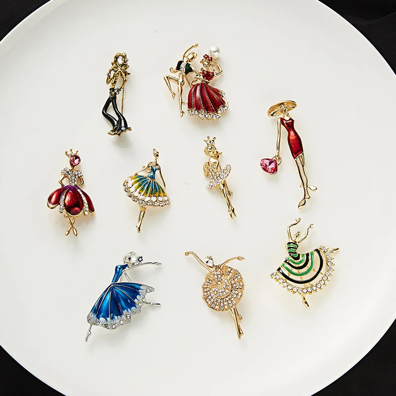 Стразы брошь в виде танцующей девушки с рисунком масляной фигуры заколка для