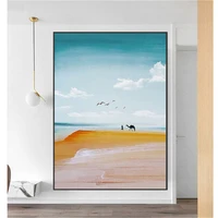 modern living room decoration painting hand painted oil painting desert scenery blue sky sea camel seagull canvas painting mural