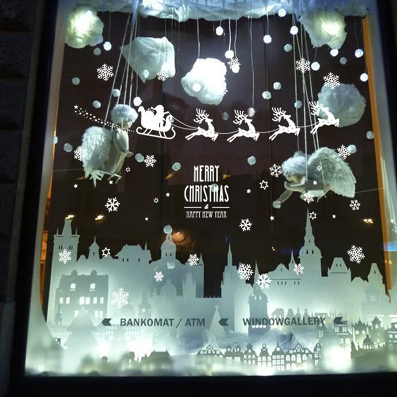 Рождественская настенная наклейка s декор на окно с оленем украшения для дома 2020