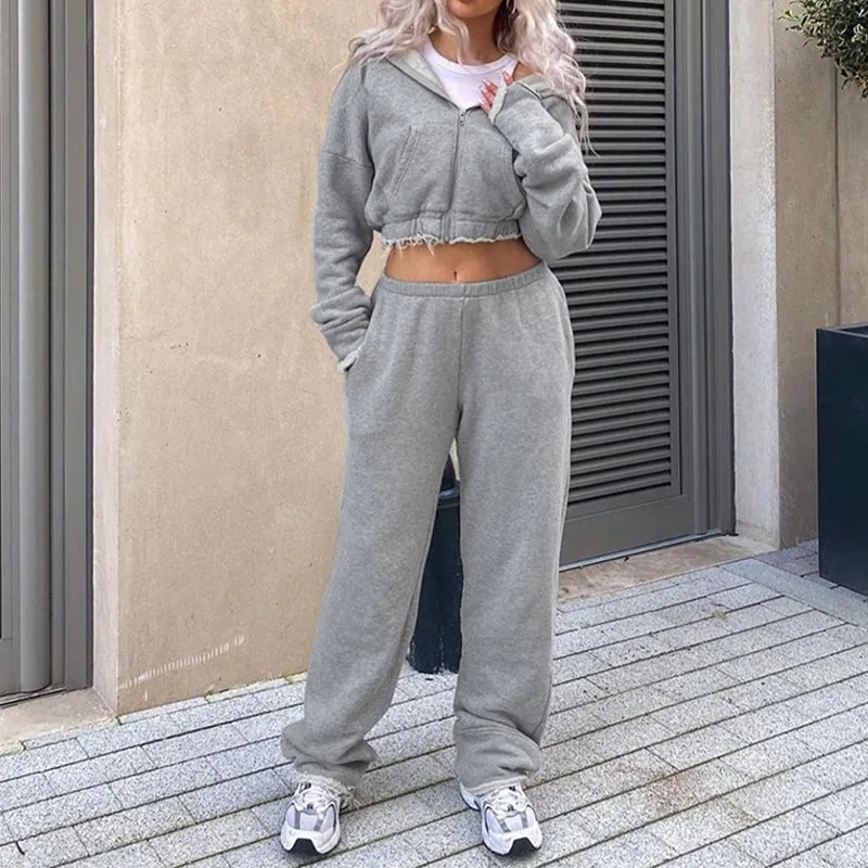 

Autumn Women Sets Fashion Tassel Pullover Zipper Cropper Top + Long Pants Sports Suit Casual Female Streetwear Sweatshirt Outfit