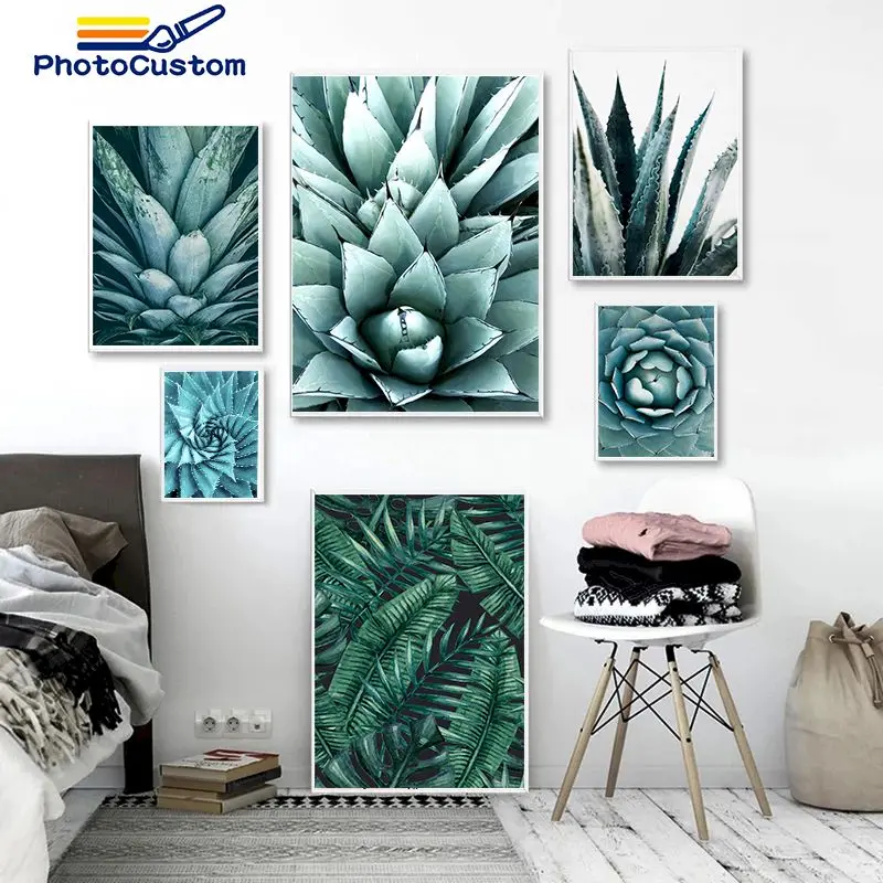 

PhotoCustom DIY Acylic Painting By Numbers Green plants DIY Wall Art Oil Paint by numbers wall Gift artwork Landscape Home Decor