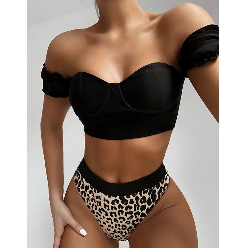 In-X Ретро бикини с высокой талией 2020 Леопардовый принт женский купальник