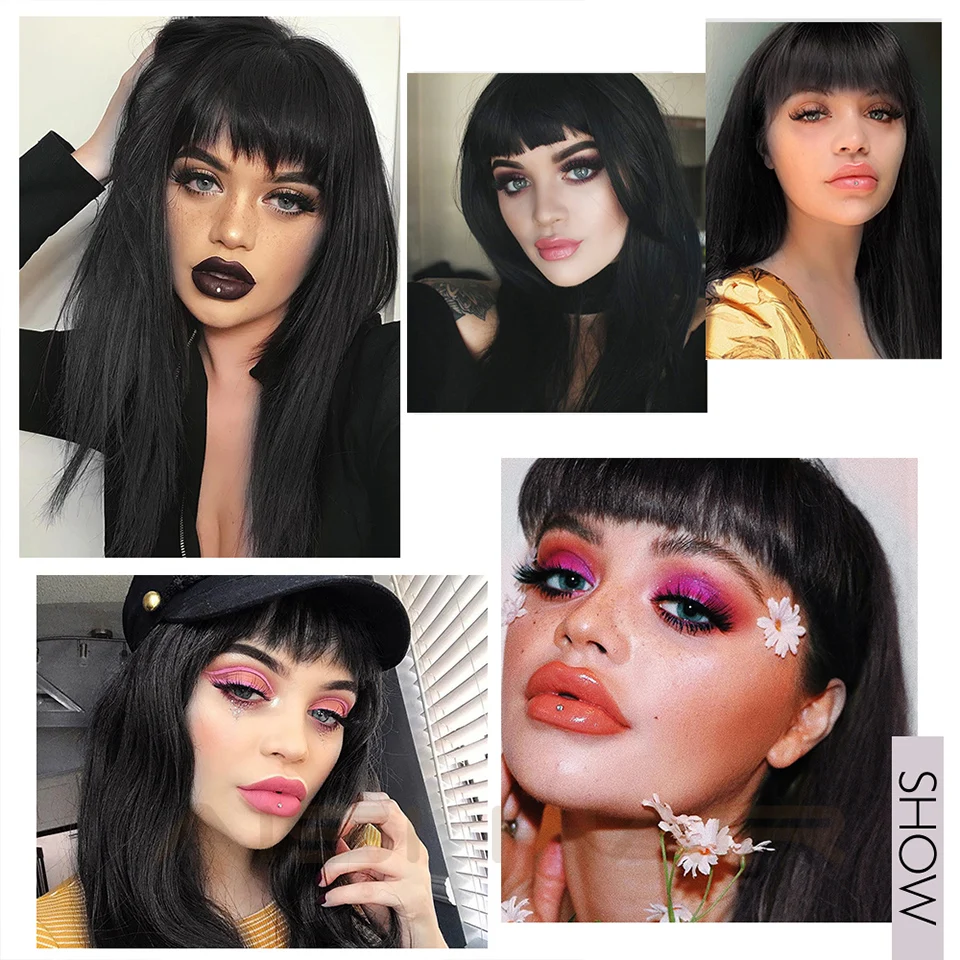 

AISI HAIR Long Straight Synthetic Wig with Bangs Wigs for Women Middle Division Wigs for Black Women Natural Cosplay Hair