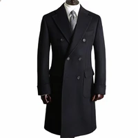 black men suitsovercoat formal groom suit winter woolen double breasted custom made tuxedo fit party wear handsome long coat
