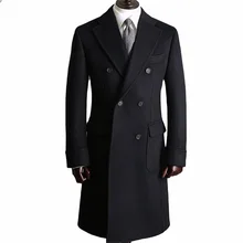 Preto masculino ternos & casaco formal noivo terno de lã inverno duplo breasted feito sob encomenda smoking ajuste festa vestir bonito longo casaco (2)