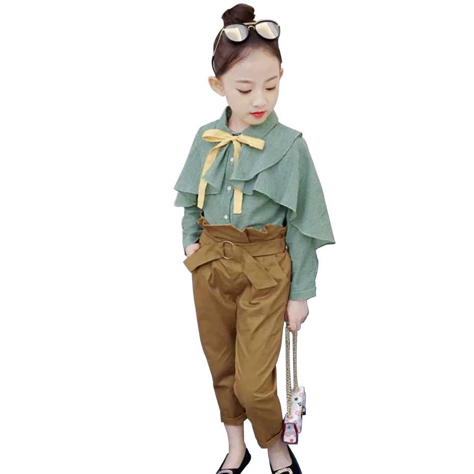 Детский костюм из двух предметов рубашка летучая мышь с оборками и штаны высокой