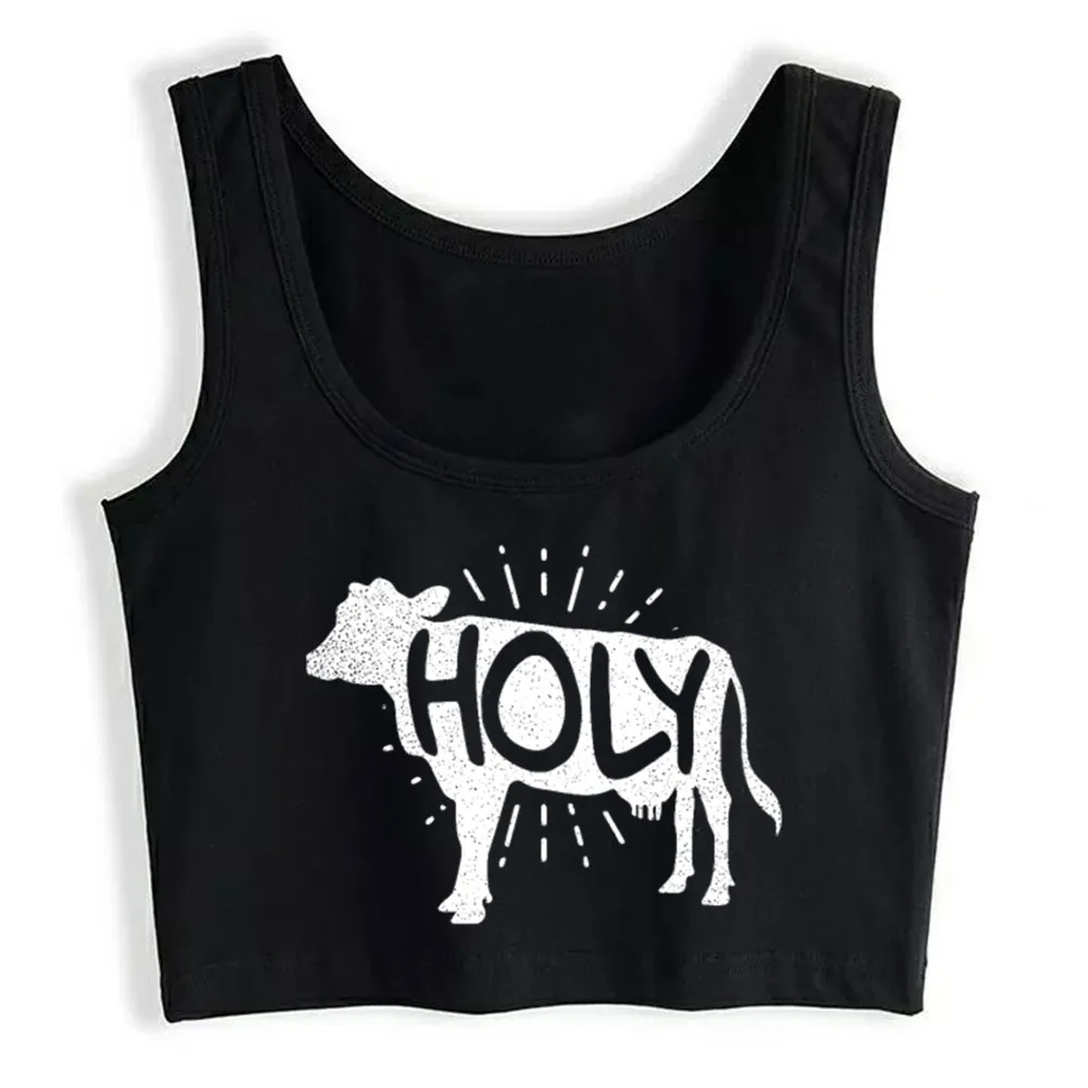 

Crop Top Female Farming Funny Holy Cow Pun Gift Kawaii Inscriptions Sleeveless Tank Top Women