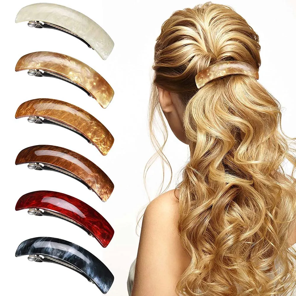 

6 Pcs Retro Large Hair Barrettes Automatic Hair Clasps Simple Automatic Hair Clip French Clip Barrettes for Women Ladies,girl