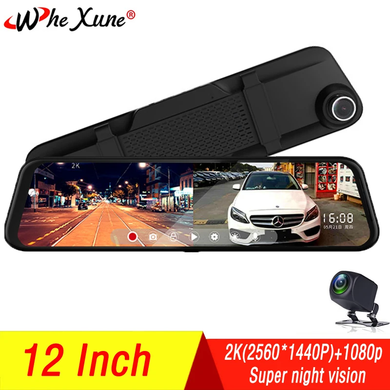 

WHEXUNE 12 дюймов Супер ВЫСОКАЯ ЧЁТКОСТЬ, 2K 1440P потоковый медиа-Dash Cam Sony Сенсор Видеорегистраторы для автомобилей Камера видео Регистраторы зерк...