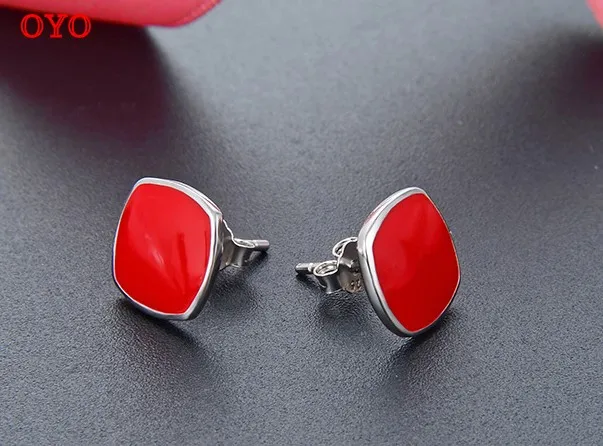 

100% S925 Silver Drop Oil Red Geometric Personality Stud Earrings