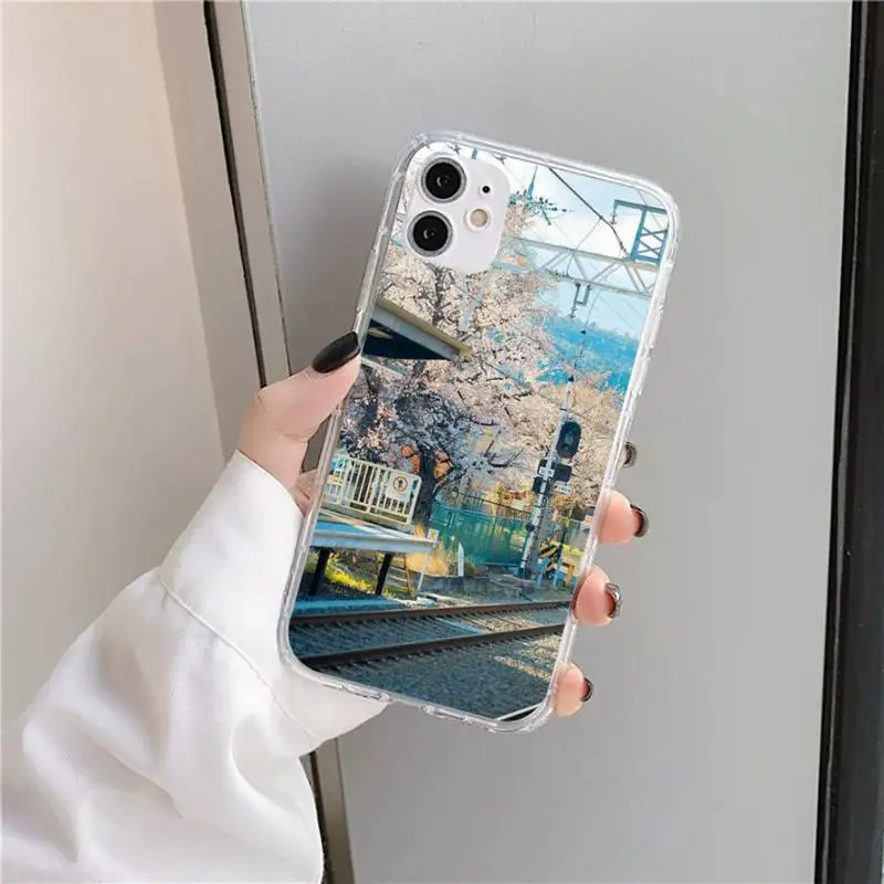 

Beautiful Japanese cherry blossom street Phone Case Transparent soft For iphone 5 c se 6 s 7 8 11 12 plus mini x xs xr pro max