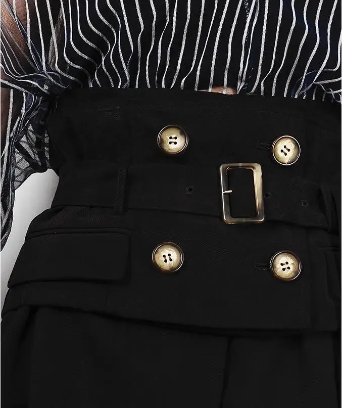 

High quality!Spring Autumn women's vintage black mid length Umbrella skirt female A-line high waist casual belts skirt TB4006