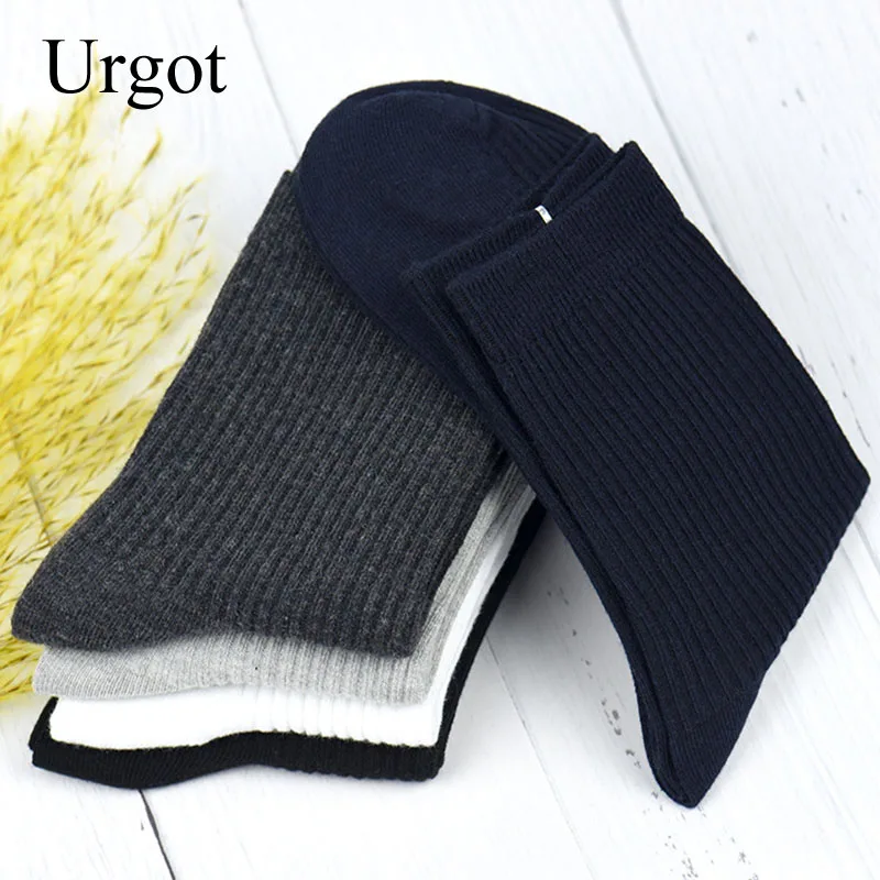 

Urgot 5 Pairs Winter New Men's Socks Cotton Casual Solid Color Double-needle Men's Long Tube Socks Business Casual Calcetines
