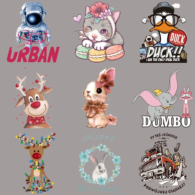 

1PCS Cartoon Cute Colorful Animals Iron On Patches For DIY Heat Transfer Clothes T-Shirt Thermal Stickers Decoration Printing