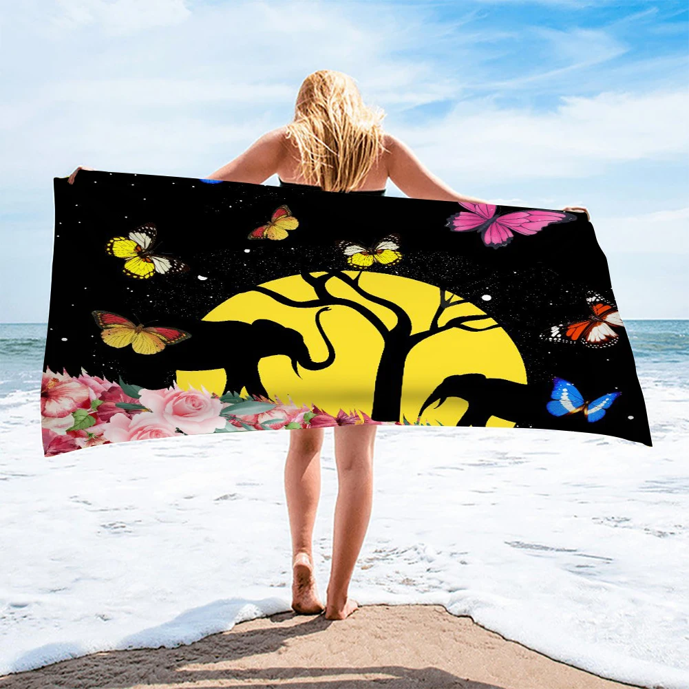 

PHAYON3D Elephant Flower Pattern Printing Gym Sweat-absorbent Towel Adult Beach Towel Surf Cloak Microfiber Household Bath Towel