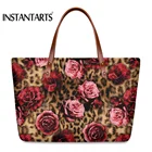 Женская сумка через плечо INSTANTARTS, модная вместительная Повседневная Сумка-тоут из искусственной кожи с леопардовым принтом розы и тигра, 2021