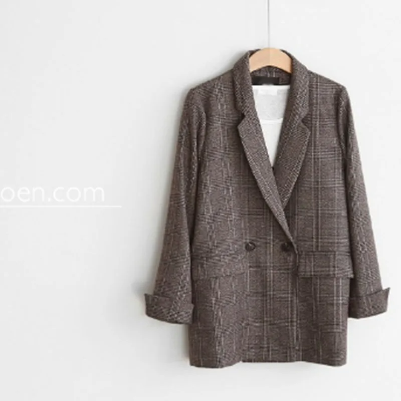 Autumn Blazer Women 2020 New Plaid Korean Jackets Long Sleeve Notched Vintage Casual Fashion Office Coats Plus Size 4XL 5XL |