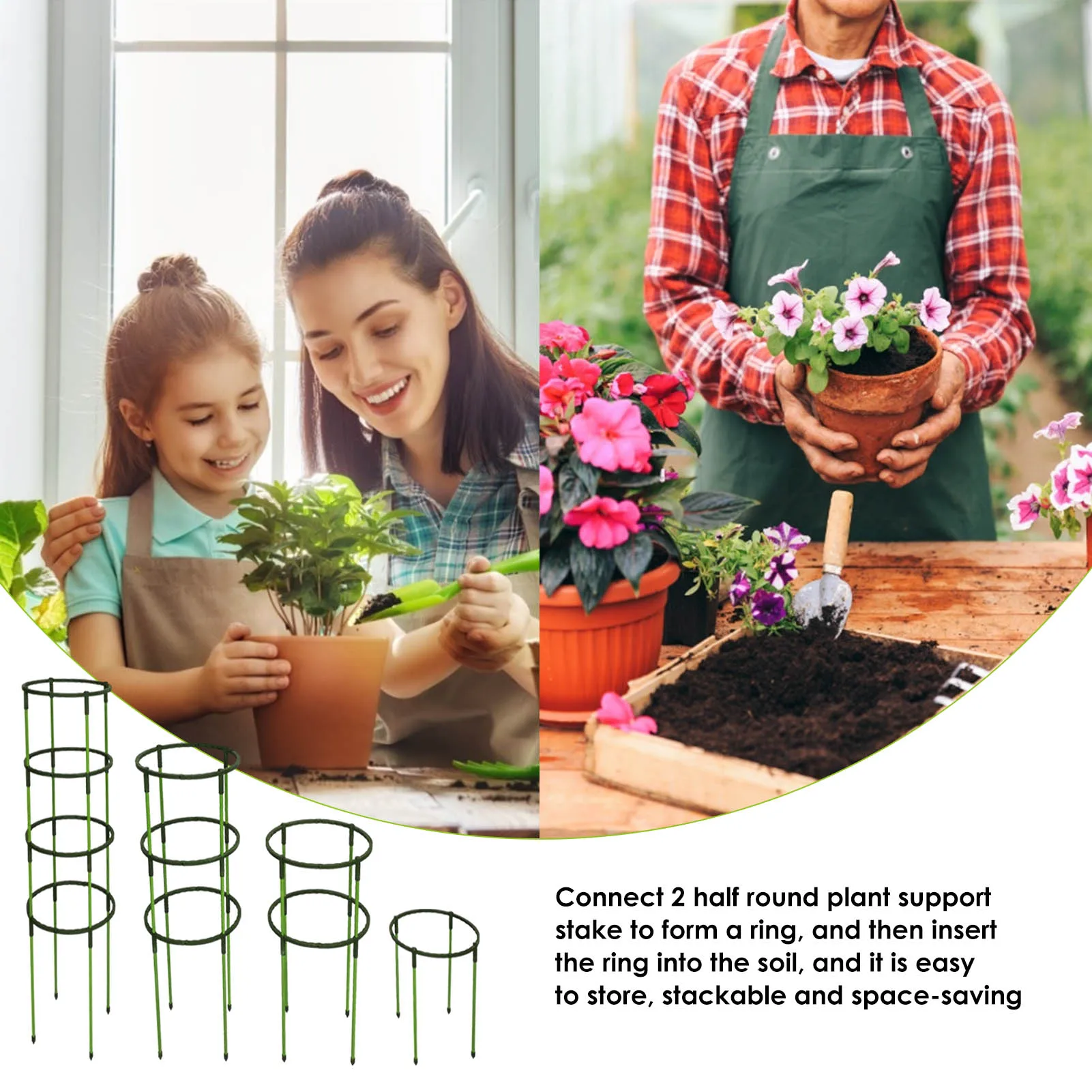 

Plant Support Stakes Adjustable Half Round Flower Ring Plant Cage Green Plant Cage Durable Adjustable Climbing Vine Rack