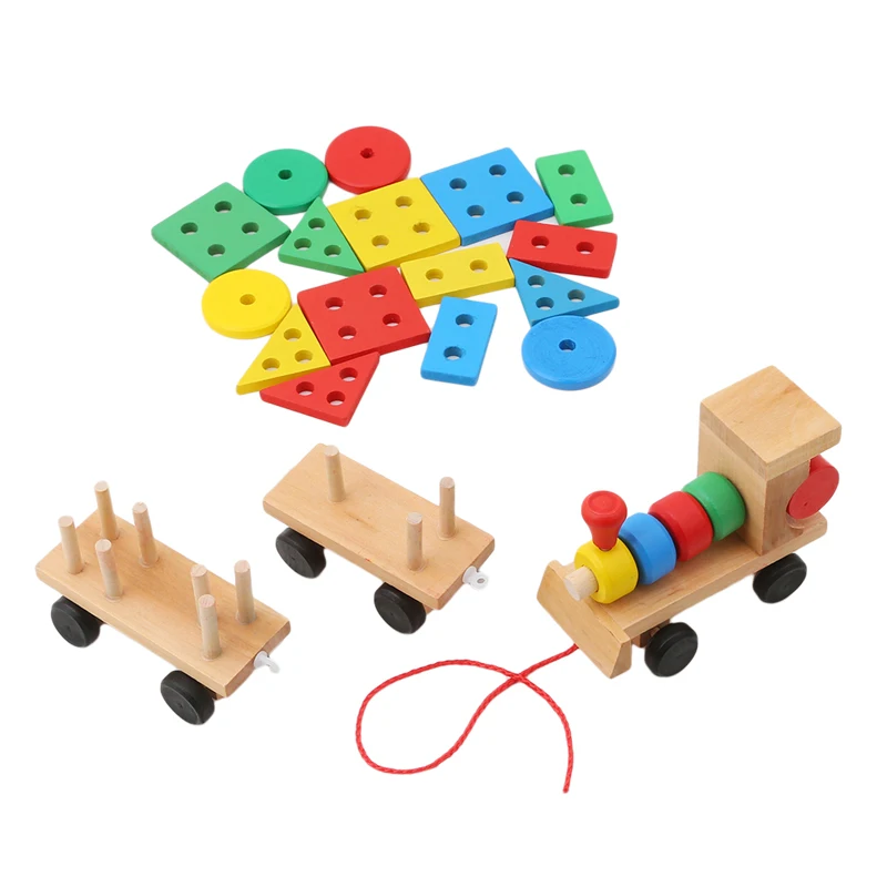 

Vehicle Wooden Blocks Train Early Educational Kid Baby Wooden Solid Wood Stacking Train Toddler Block Toy Set Baby Birthday Gift