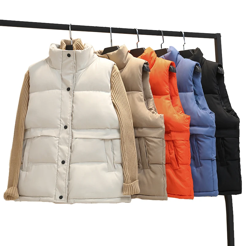 

2022 Autumn Winter Vest Women Warm Plus Size Down Cotton Padded Sleeveless Jacket Female Stand Collar Waistcoat Chalecos Mujer