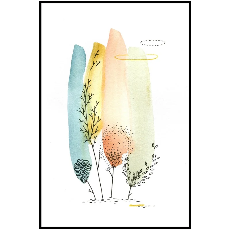 Абстрактный красочный постер с маленьким деревом тканевая роспись печать на