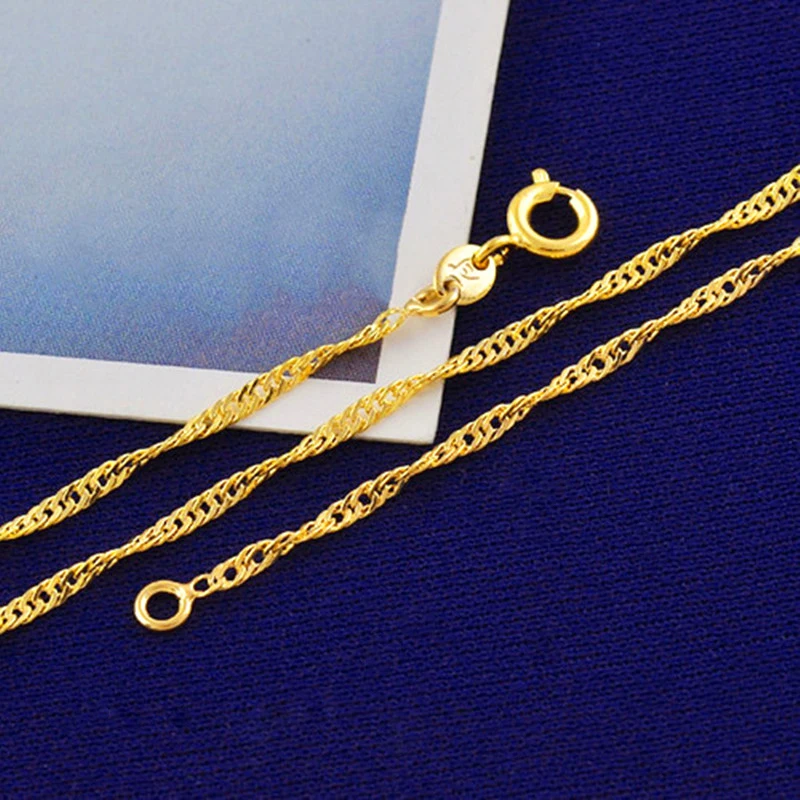 Women's Charming Simple Yellow Gold color Necklace Chain Jewelry Water-wave For Woman lady Size 45cm 2mm | Украшения и