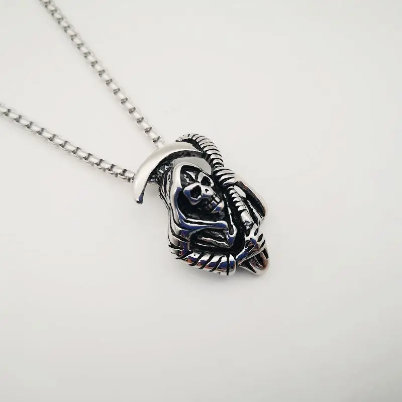 

2019 New Gothetic Retro Vintage 316L stainless steel Grim Reaper Charm necklace for men & women punk hip hop necklace