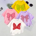 Летняя красивая и милая белая футболка с принтом и бантом, топ для детей, одежда унисекс для мальчиков и девочек 2, 3, 4, 5, 6, 7, 8, 9 лет, 2021