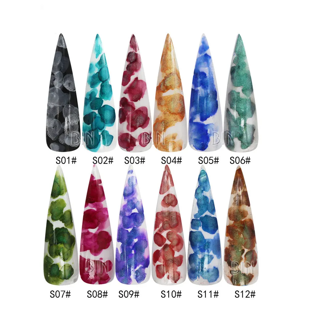 Набор лаков для ногтей 12 бутылок акварельные чернила гель цветущий дымчатый