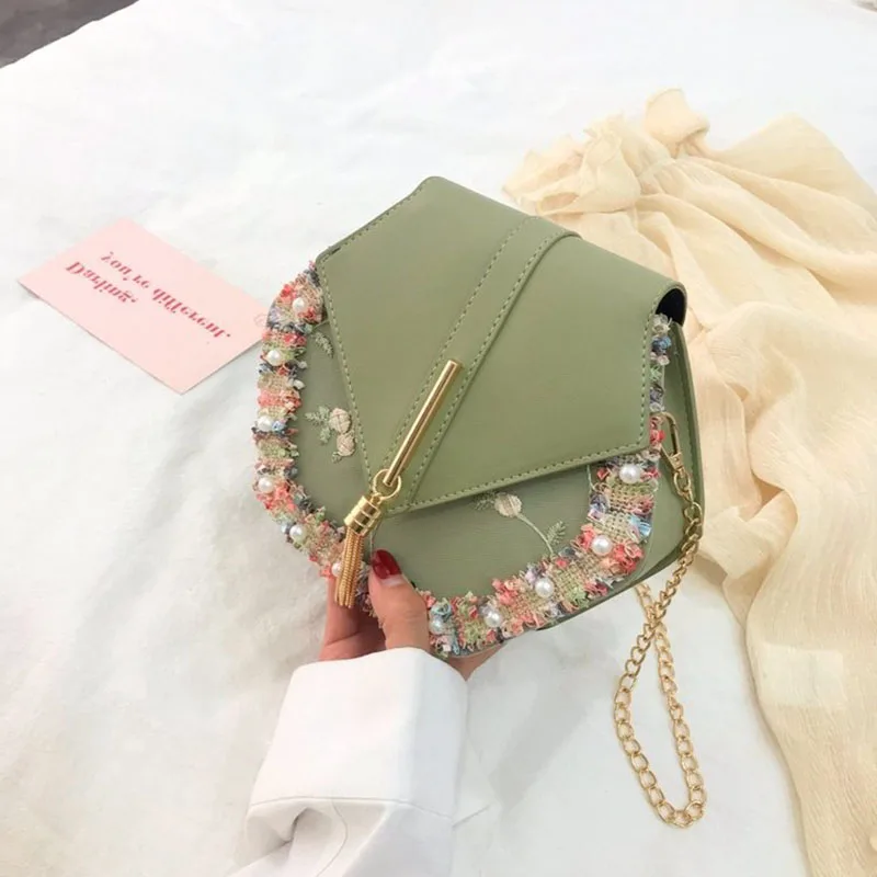 Новая Корейская сумка на плечо с шестигранной кисточкой жемчужинами и цветами