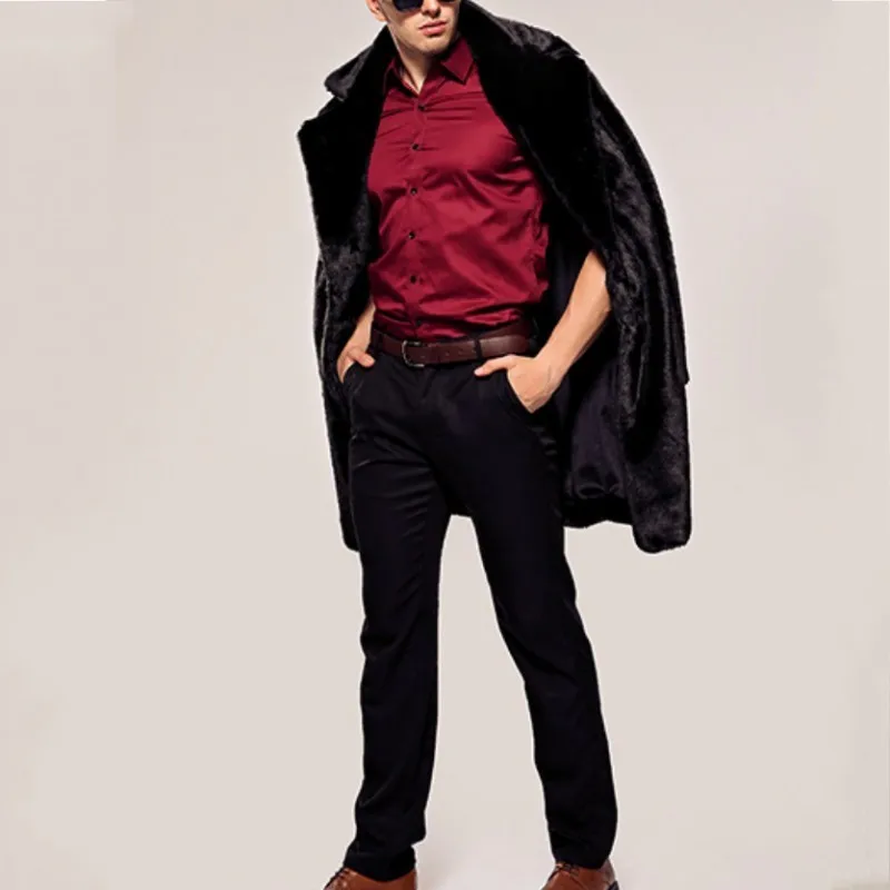 Зимние новые модные мужские длинные пальто из искусственного меха повседневные