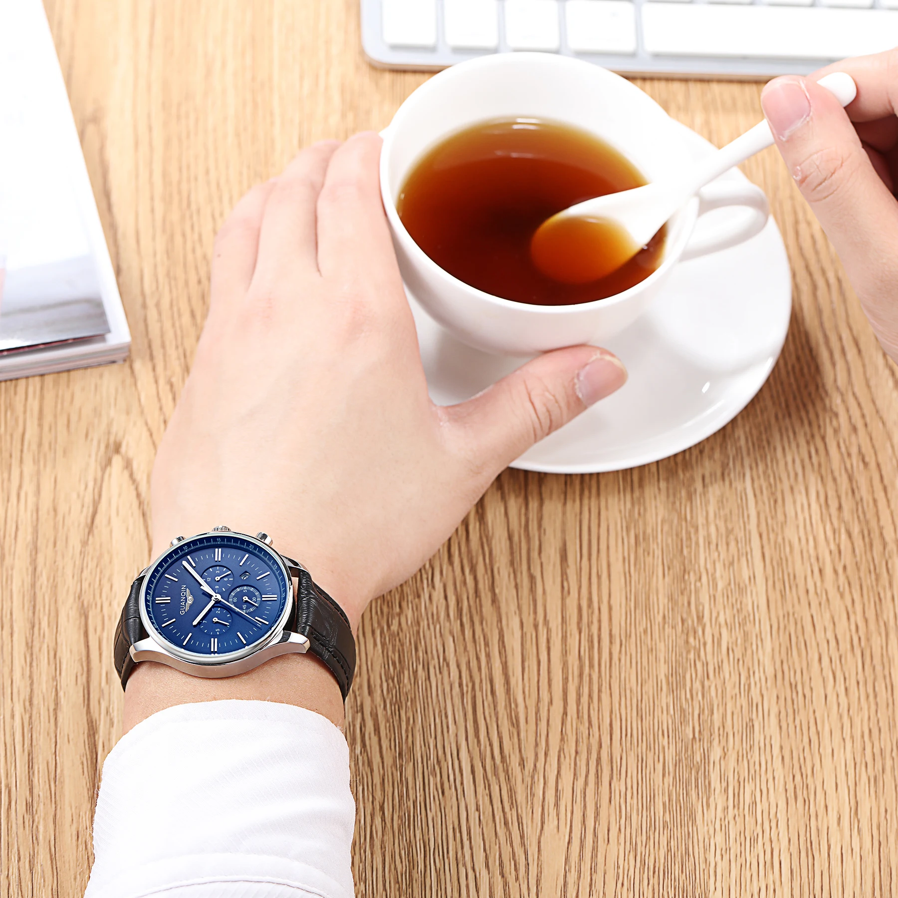 

Guanqin Watch Male Mechanical Watch Automatic Hollow Tourbillon Waterproof Luminous Belt Men's Watch Calendar zegarek meski