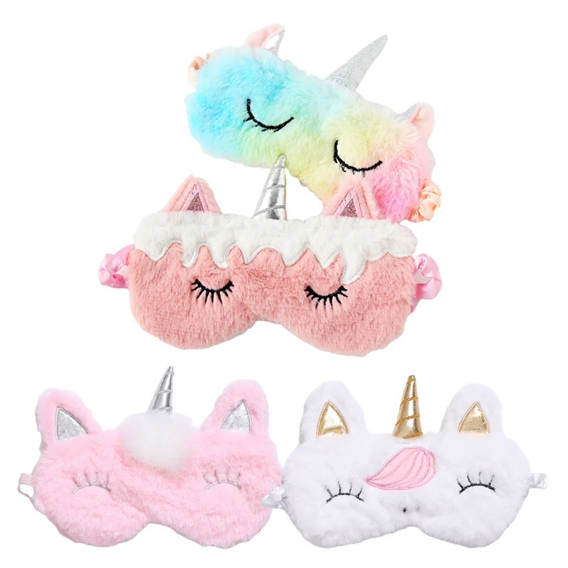 

Cartoon Cute Soft Plush Toys Rainbow Unicorn Sleeping Blindfold Kawaii Doll Nap Health Eye Cover Portable Travel Rest Eye Masks