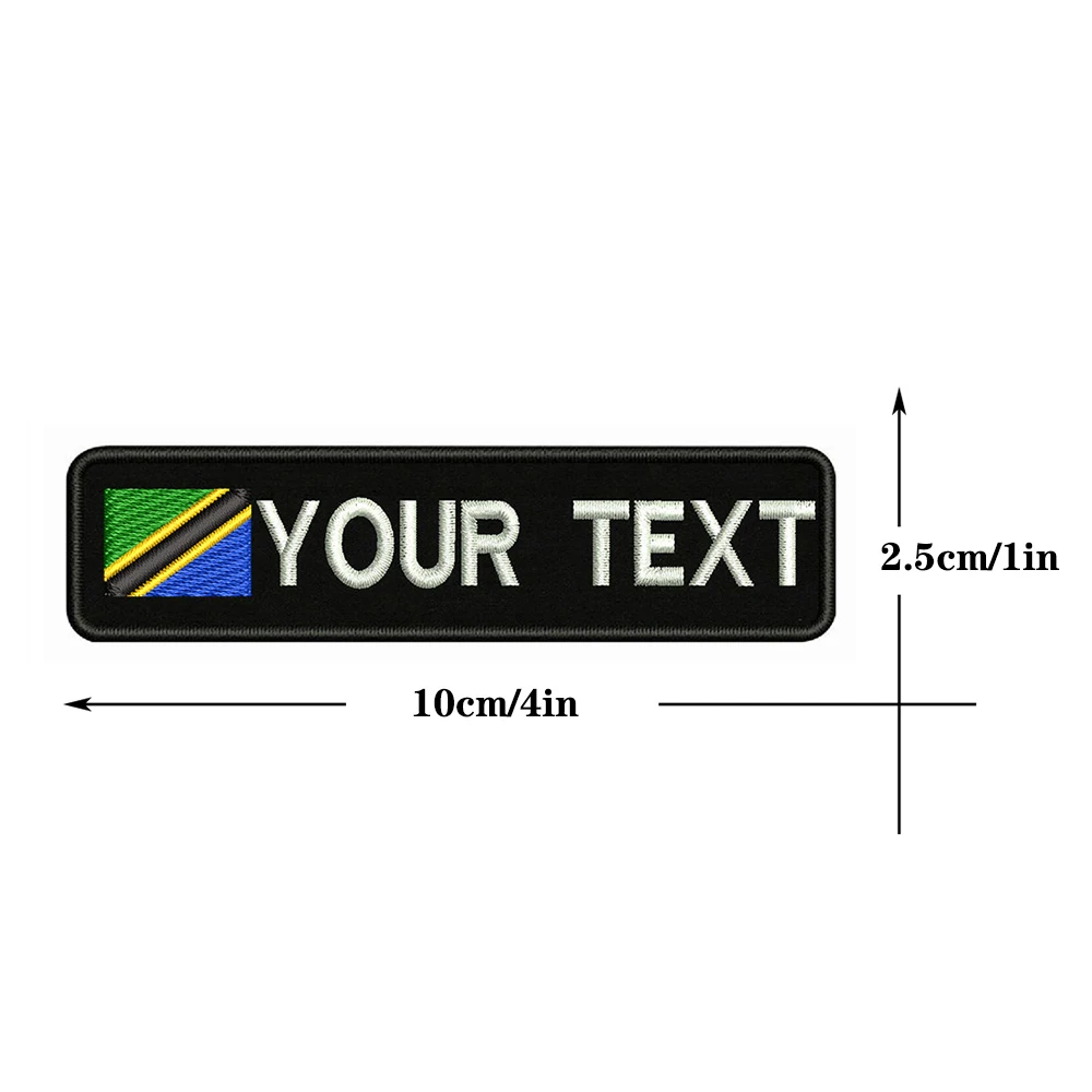 

Tanzania flag 10X2.5cm Embroidery Custom Name Text Patch Stripes badge Iron On Or Velcro Backing Patches For Clothes Backpack