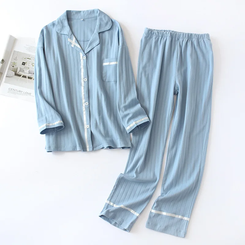 Милый кардиган домашняя одежда женская зимняя Пижама хлопковые длинные брюки с