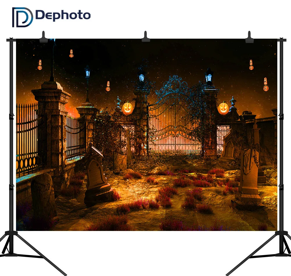 Dephoto фотографический фон Хэллоуин ночь Европейская дверь звезды небо Тыква Лампа
