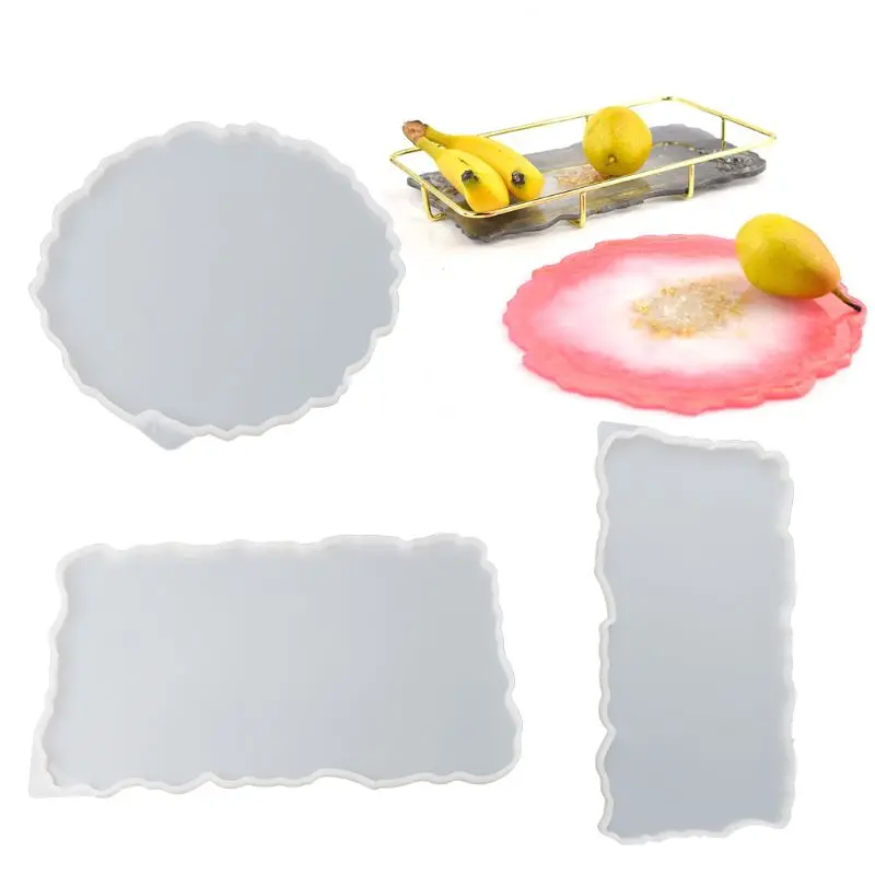 

3Pcs Big Rectangle Round Plate Resin Mold Oversized Fruit Disc Tray Resin Mold 1XCA