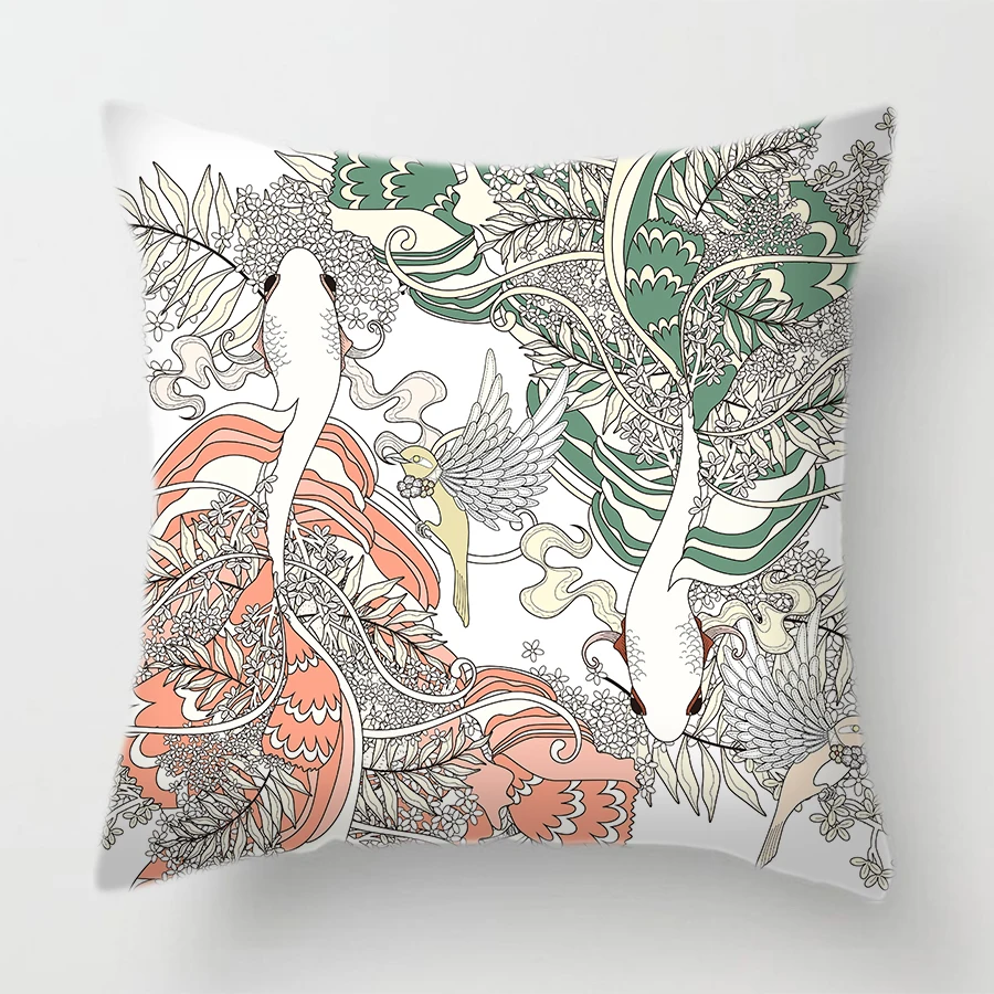 Декоративные наволочки для дивана в японском стиле с изображением лошади птицы