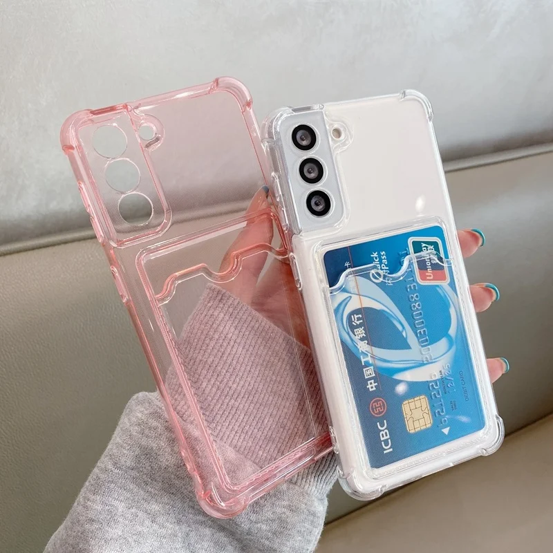 

Card Slot Transparent Soft Phone Case For Samsung A52 A72 A42 A32 5G S20 S21 S10E Plus S20 FE Note 20 Silicone Shockproof Cover