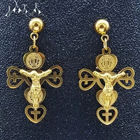 religion christian stainless steel heart cross jesus earring women gold color earings stud jewelry pendientes mujer e6012s05