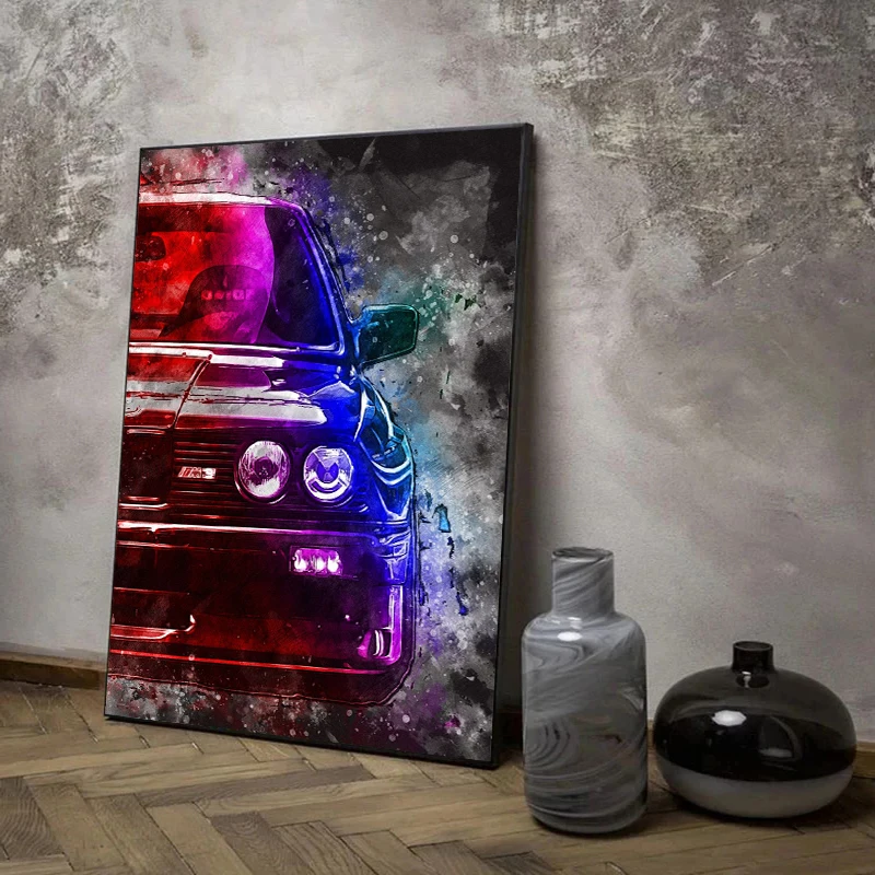 Плакат на холсте картина синий красный черный автомобиль настенные