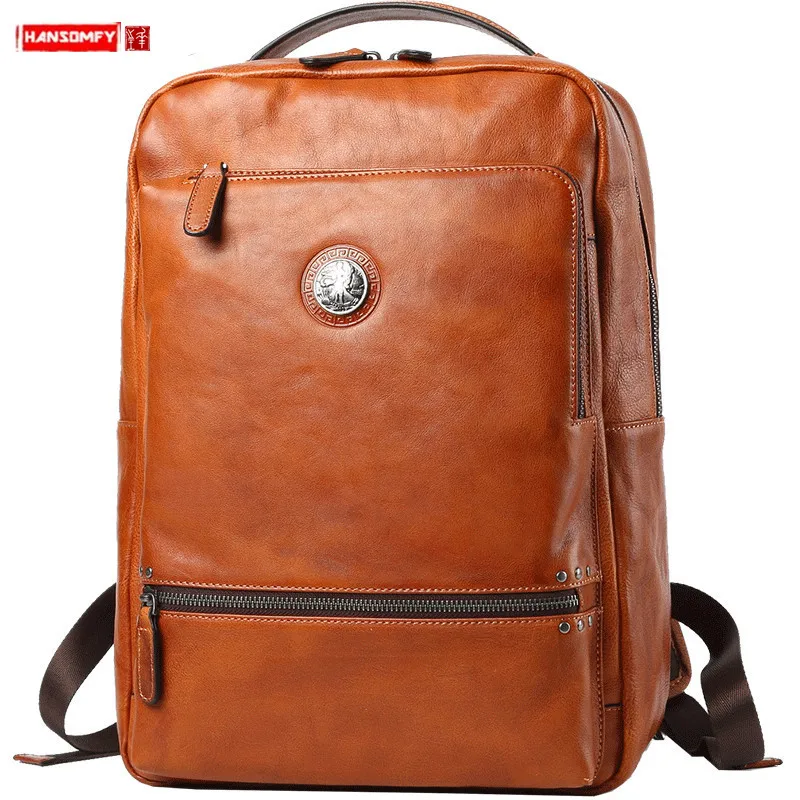 

Genuine Leather Men's Backpack Large capacity Travel Backpacks Laptop Computer Bags Men Schoolbag Fashion Casual Male Tide Bags