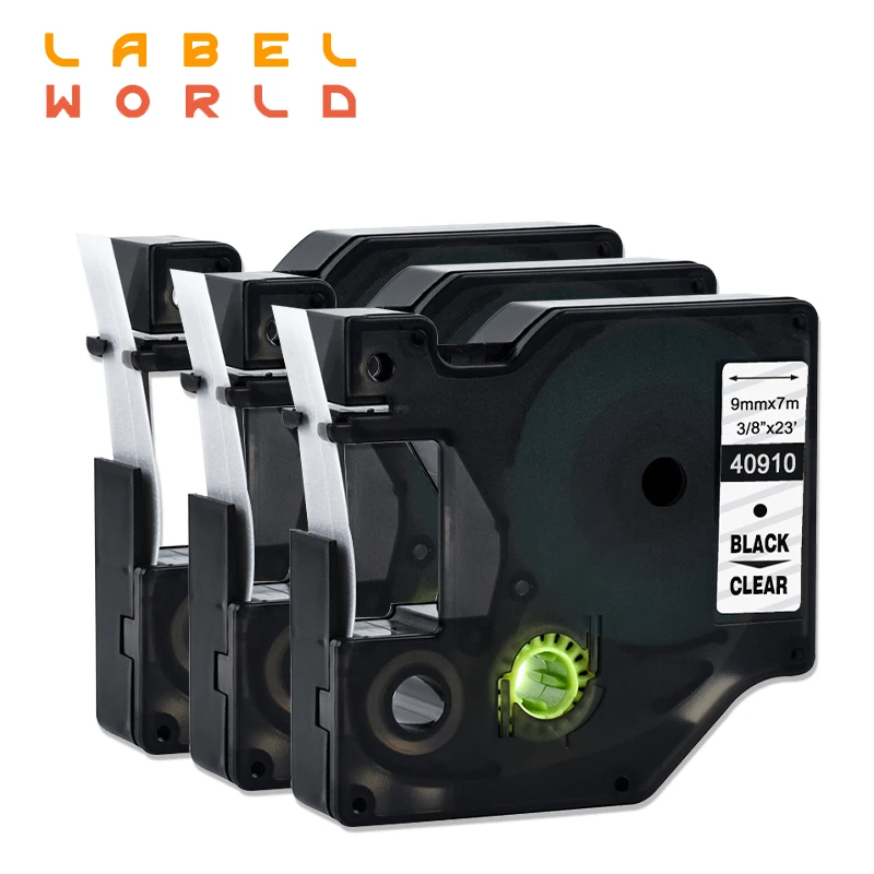 Этикетка мир Совместимость для Dymo D1 9 мм лента маркировки 40910 черный на прозрачном