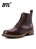 zftl mens martins boots man casual lace up boots genuine leather handmade men ankle boots british winter with fur warm