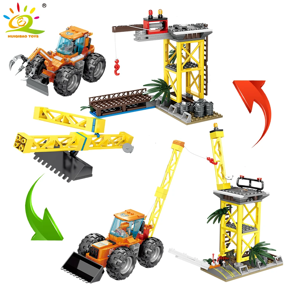 Строительные блоки HUIQIBAO 339 шт. строительные для грузовиков городской бульдозер